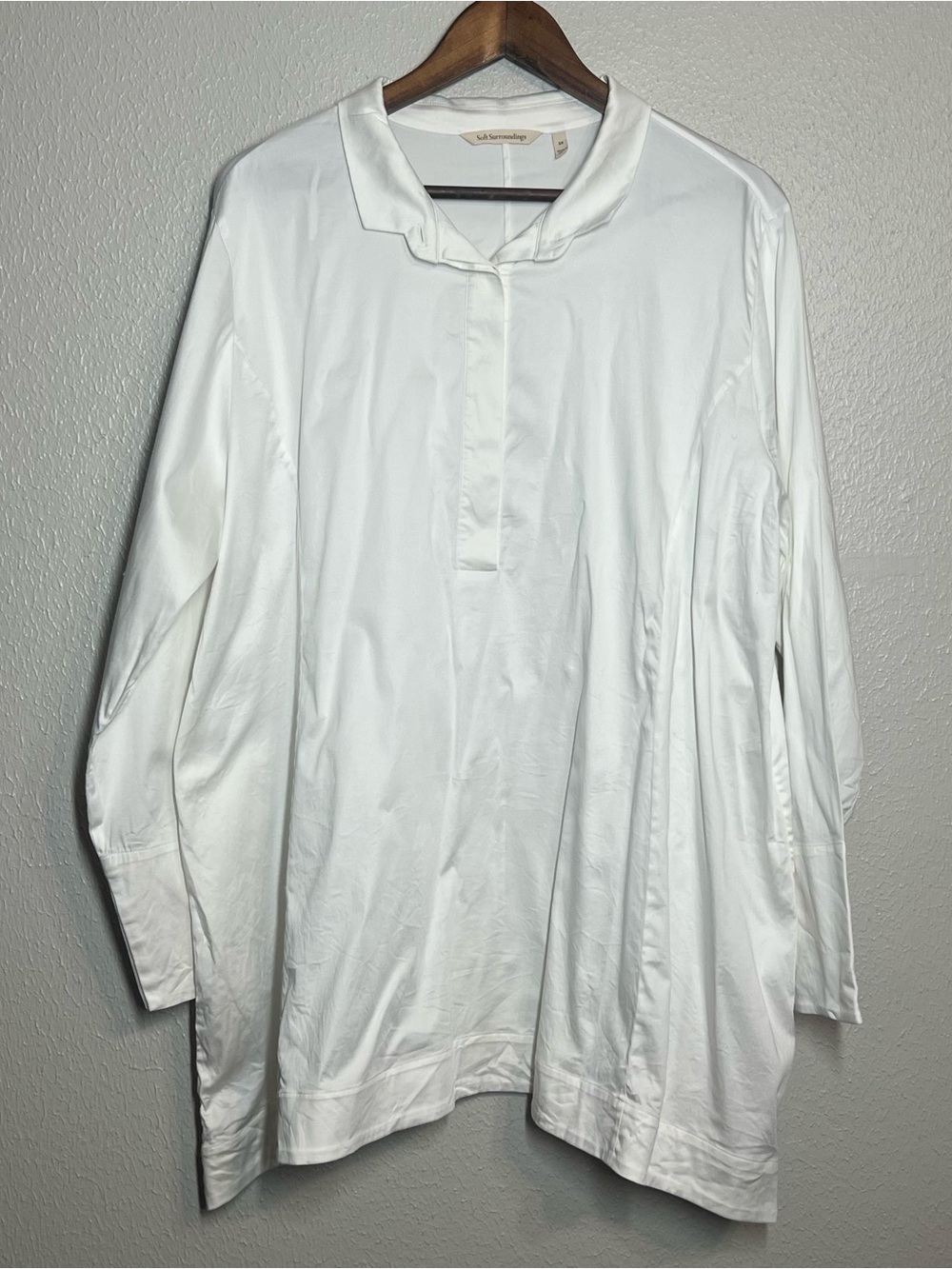 Soft Surroundings Womens 2X White Long Sleeves Half Button Up Tunic Shirt Blouse